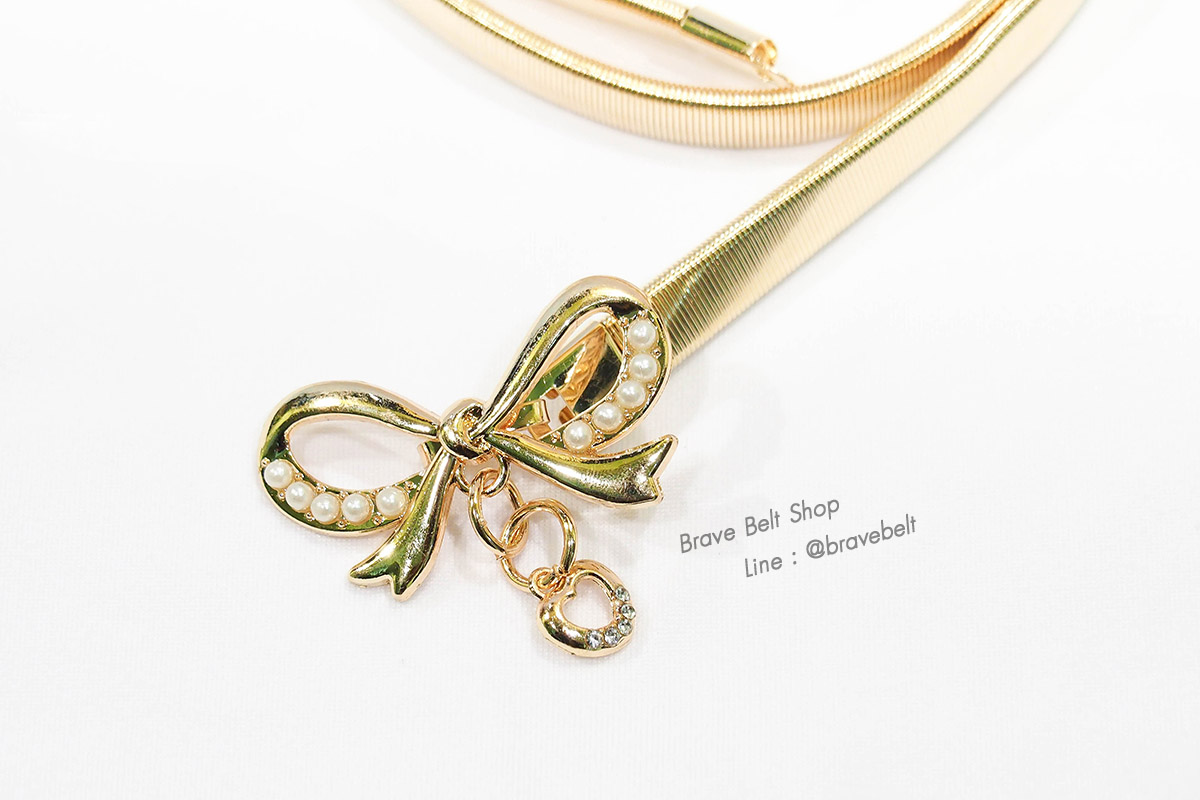 เข็มขัดแฟชั่นรูปโบว์ สายสปริงสีทองสวย