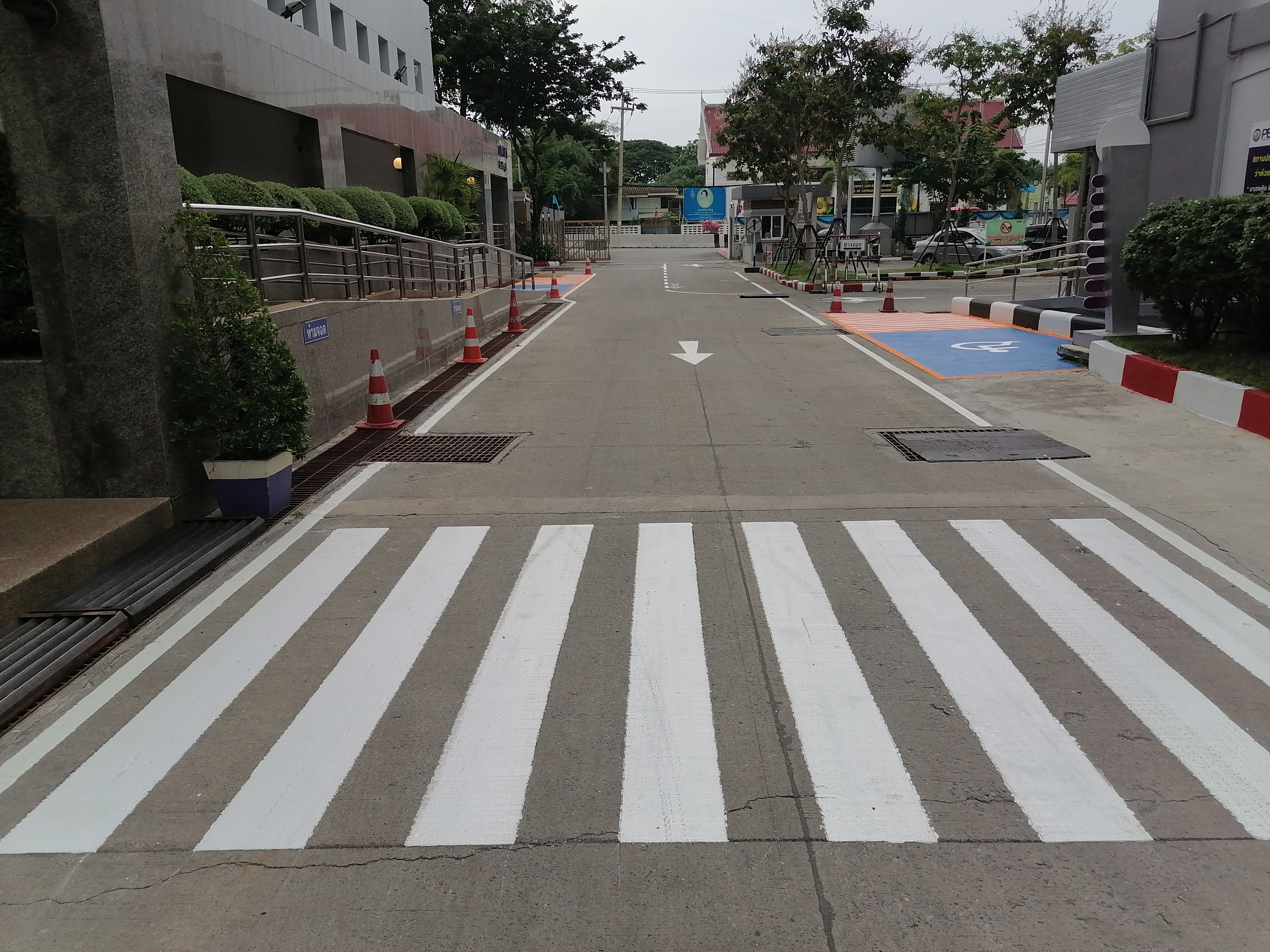 งานตีเส้นจราจร สีเทอรืโมพลาสติก ทางม้าลายสีแดง