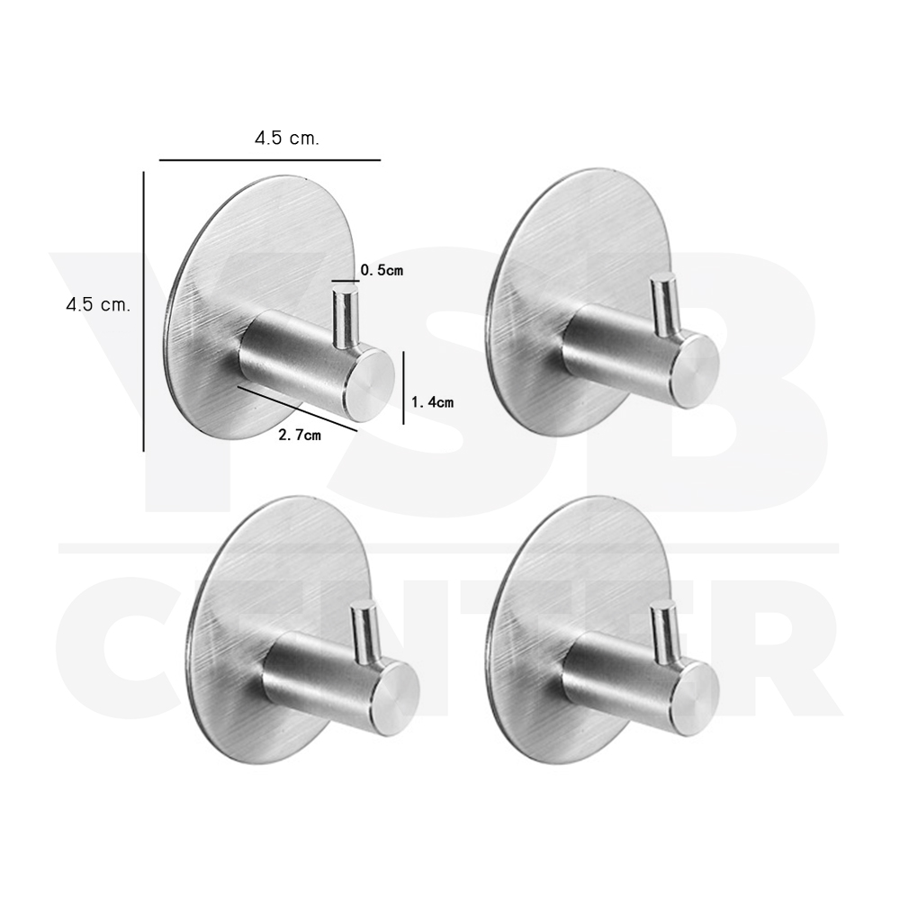 ตะขอแขวน ติดผนัง สแตนเลส ติดผนังไม่เป็นรอย ผลิตจากสแตนเลส เกรด 304 (แพ็ค4 ชิ้น) แบบติดผนัง