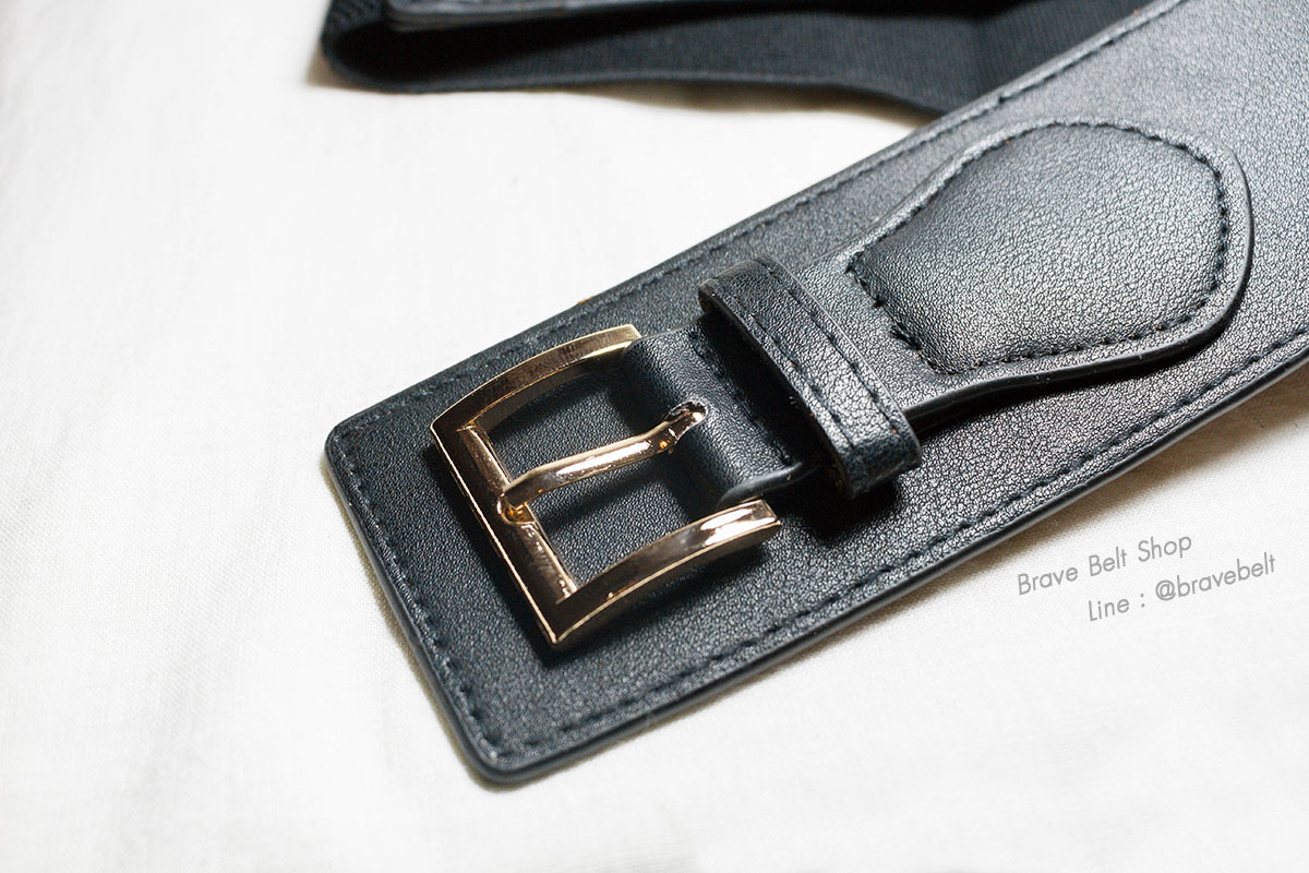 เข็มขัดโอบิทรงสูง เข็มขัดสองหัวเท่ๆสีดำ