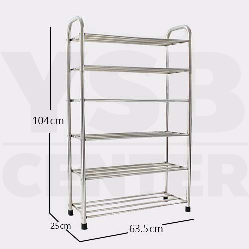 ชั้นวางรองเท้าแสตนเลส 6 ชั้น ท่อขนาดใหญ่ แบบหนาพิเศษ รุ่น CB0150-SR-SS201-660