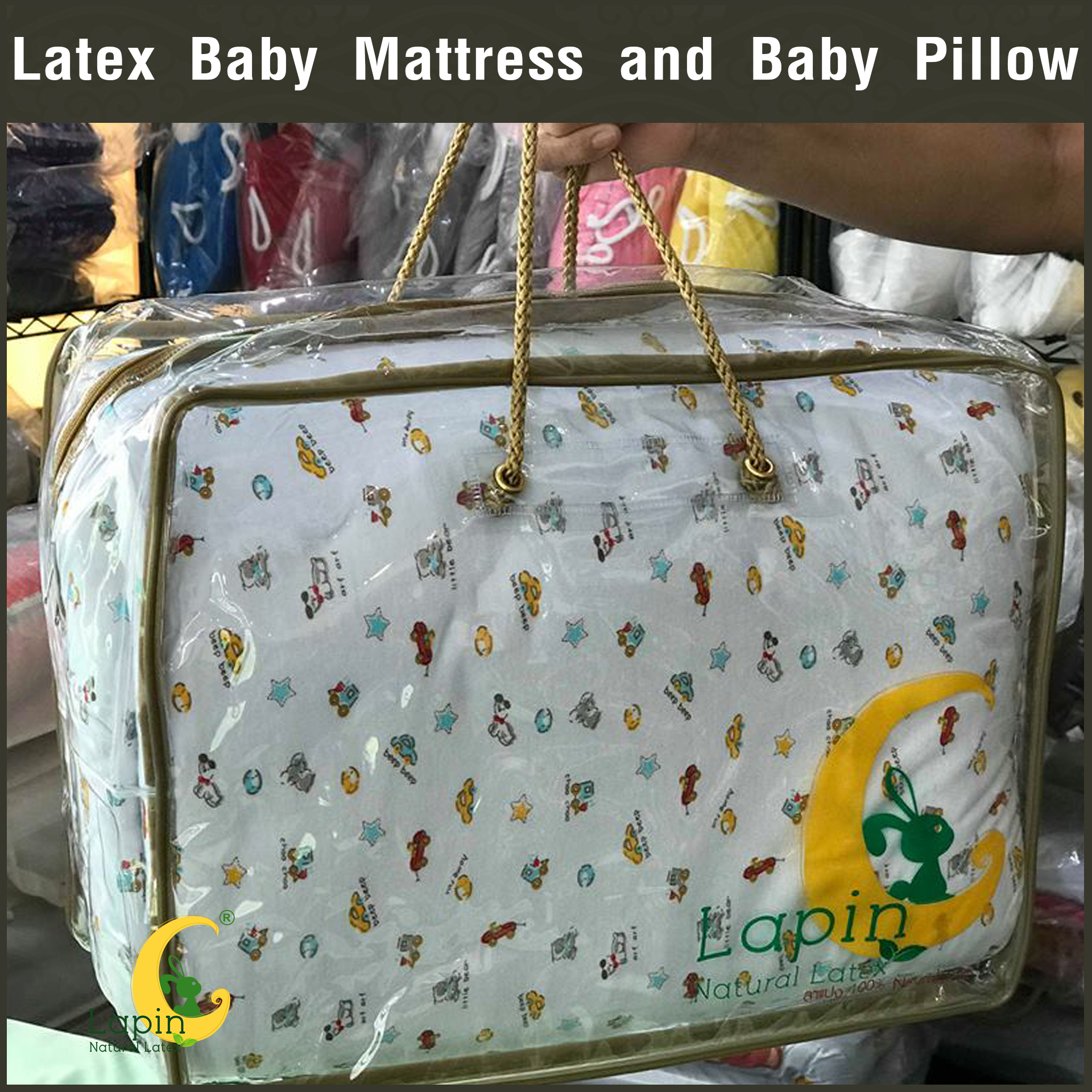 ที่นอนเด็กอ่อน + หมอนยางพาราแท้ *ผ่านมาตรฐาน (ลายรถ)