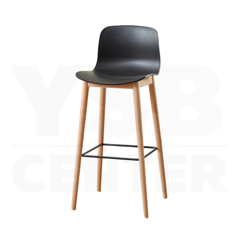 เก้าอี้บาร์ ทรงสูง เคาน์เตอร์บาร์ เฟอร์นิเจอร์แต่งบ้าน ที่นั่งพลาสติก PP ขาไม้ เบาะสูง F1C0132 - F1C0136