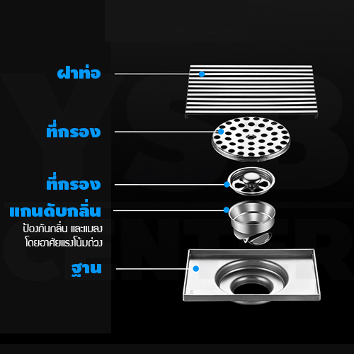 ตะแกรงระบายน้ำ สแตนเลส304 กันกลิ่น กันแมลง ลายเส้นสแตนเลสหนาตันไม่กลวง