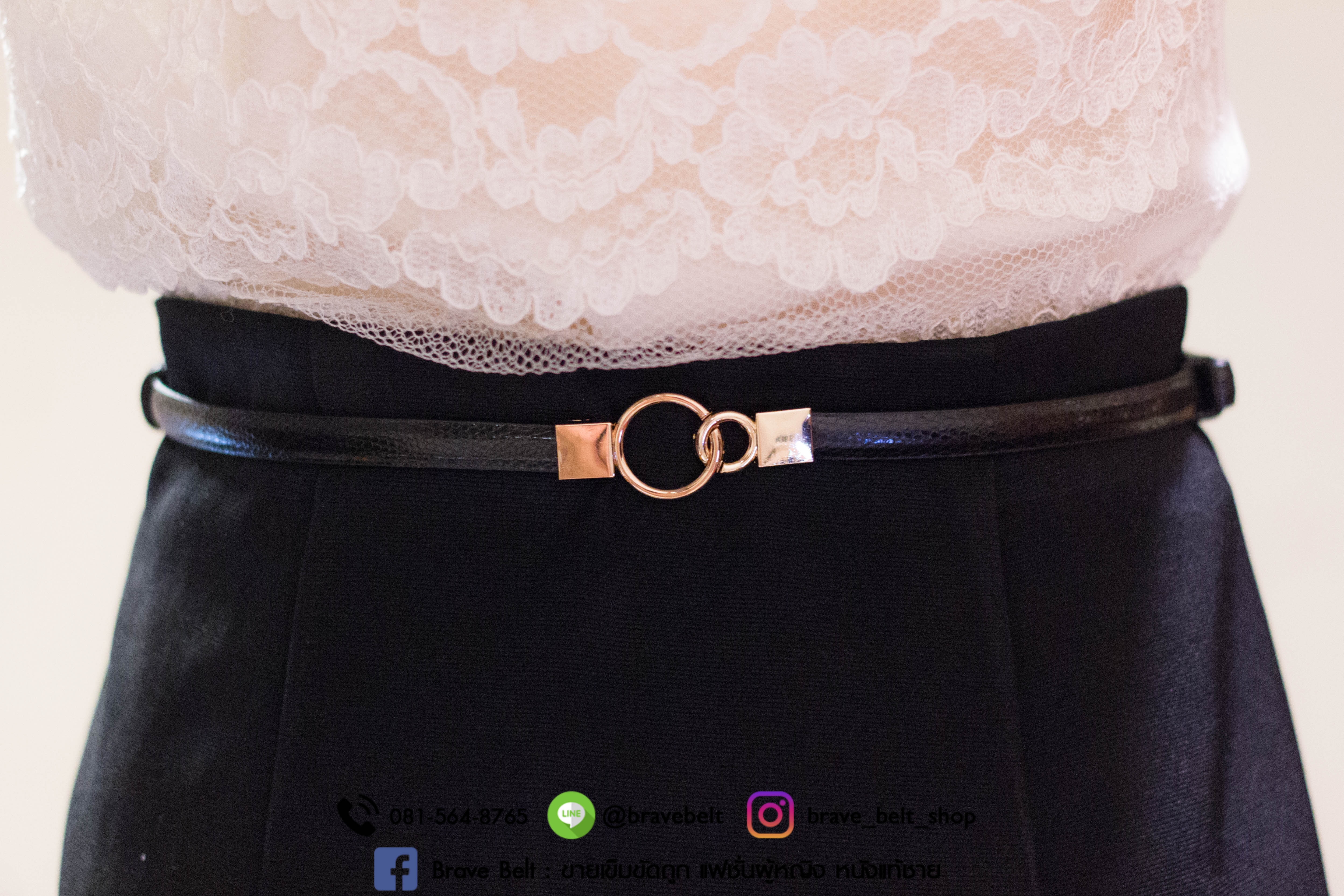 เข็มขัดปรับความยาวได้ สายสีดำแบบหยาบ หัวทอง