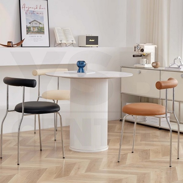 เก้าอี้ เบาะหนัง PU ขาเหล็กชุบสีกันสนิม กันน้ำ วางซ้อนกันได้ แข็งแรงทนทาน D080 - D083