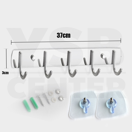 ราวตะขอแขวน ตะขออเนกประสงค์ สแตนเลส 304 พร้อมแผ่นน็อต แบบไม่ต้องเจาะผนัง 2in1