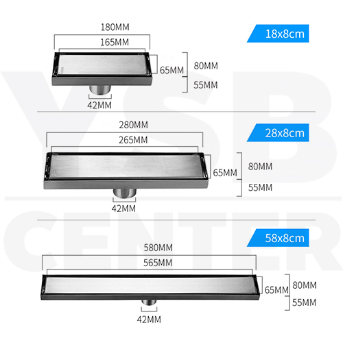 รางระบายน้ำ ท่อตรงกลาง สแตนเลส304 กันกลิ่น กันแมลง 2in1 ปูกระเบื้องบนฝาท่อได้