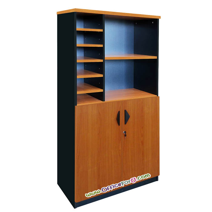 ตู้เอกสารไม้สูงบานเปิด CL-080 (สูง 160 ซม.) ช่องใส่เอกสาร A4 บนบานเปิด/ล่างบางเปิด