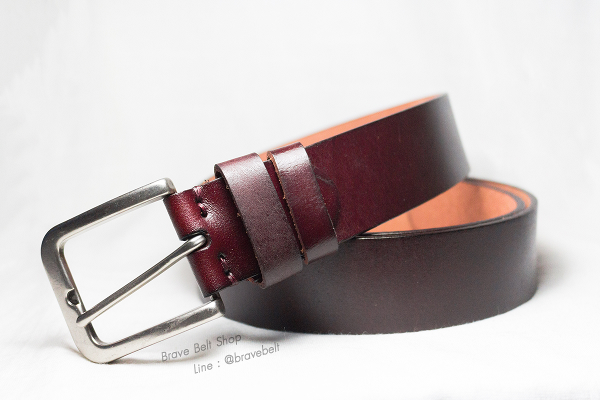เข็มขัดหนังแท้สีเลือดหมู เข็มขัดผู้ชายสวย