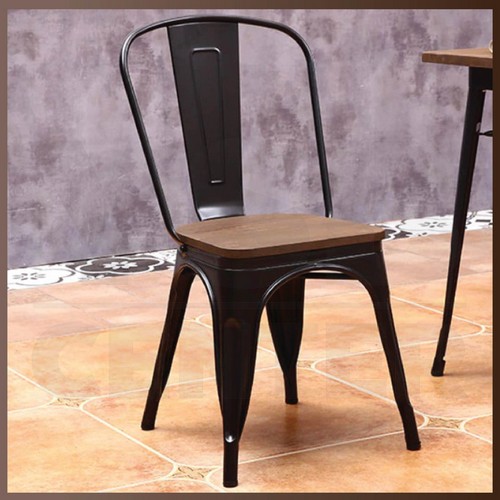 เก้าอี้ เก้าอี้สไตล์นอร์ดิก เก้าอี้ตกแต่งร้าน เก้าอี้ทานอาหาร เก้าอี้ท๊อปไม้ ขาเหล็ก สีดำ YL030-KM708-B