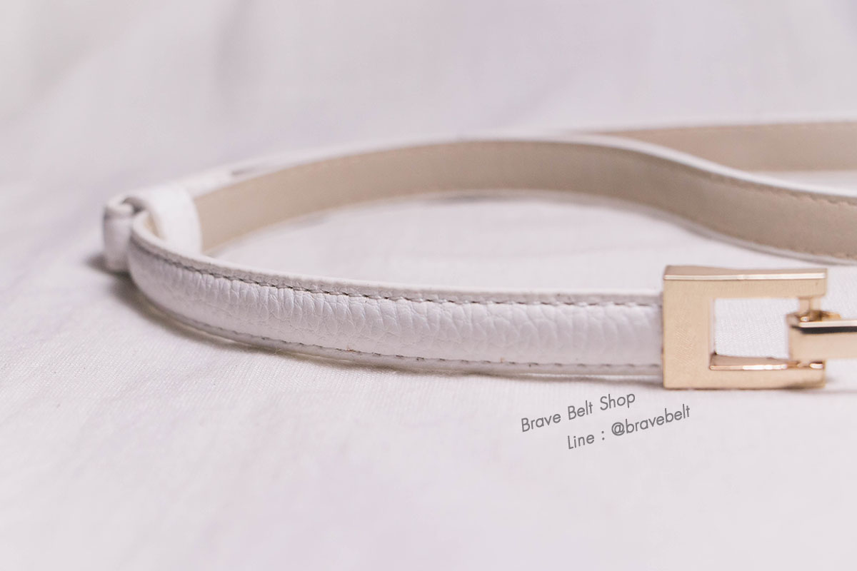 เข็มขัดปรับสายได้ สายสีขาวหัวเกี่ยวสีทอง