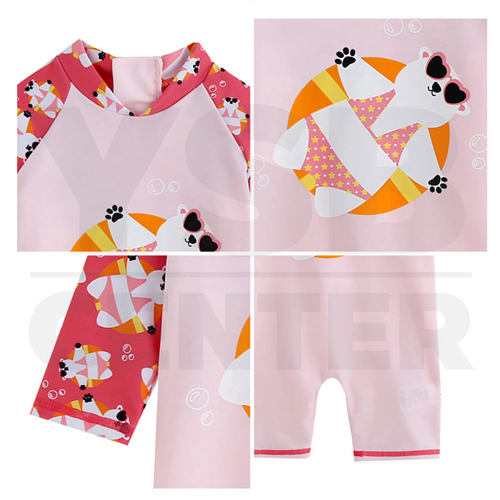 CASSA ชุดว่ายน้ำเด็ก ชุดว่ายน้ำเด็กผู้หญิงชุดว่ายน้ำ (ลายหมีขาว สีชมพู) Size. 90-120 cm.