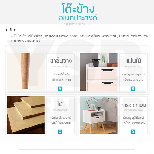 CASSA โต๊ะข้างเตียง ตู้ข้างเตียง ชั้นวางข้างเตียงสไตล์สแกนดิเนเวียน แบบ 3 ชั้น + 1ลิ้นชัก (สีขาว) ขนาด 40x30x57 cm. รุ่น F80-40x30x57-1WY