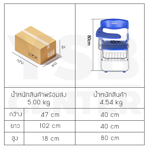 เก้าอี้เลคเชอร์ เก้าอี้ประชุม เก้าอี้เขียนหนังสือ เก้าอี้พับได้ มีที่วางของ น้ำหนักเบา รุ่น F1C015-C-9018AB-BL