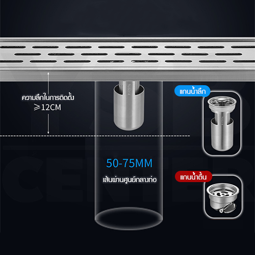 รางระบายน้ำ สแตนเลส304 ตะแกรงระบายน้ำ กันกลิ่น แมลง สแตนเลสขึ้นรูปหนาอย่างดี 20 30 40 cm CL0285 - CL0290