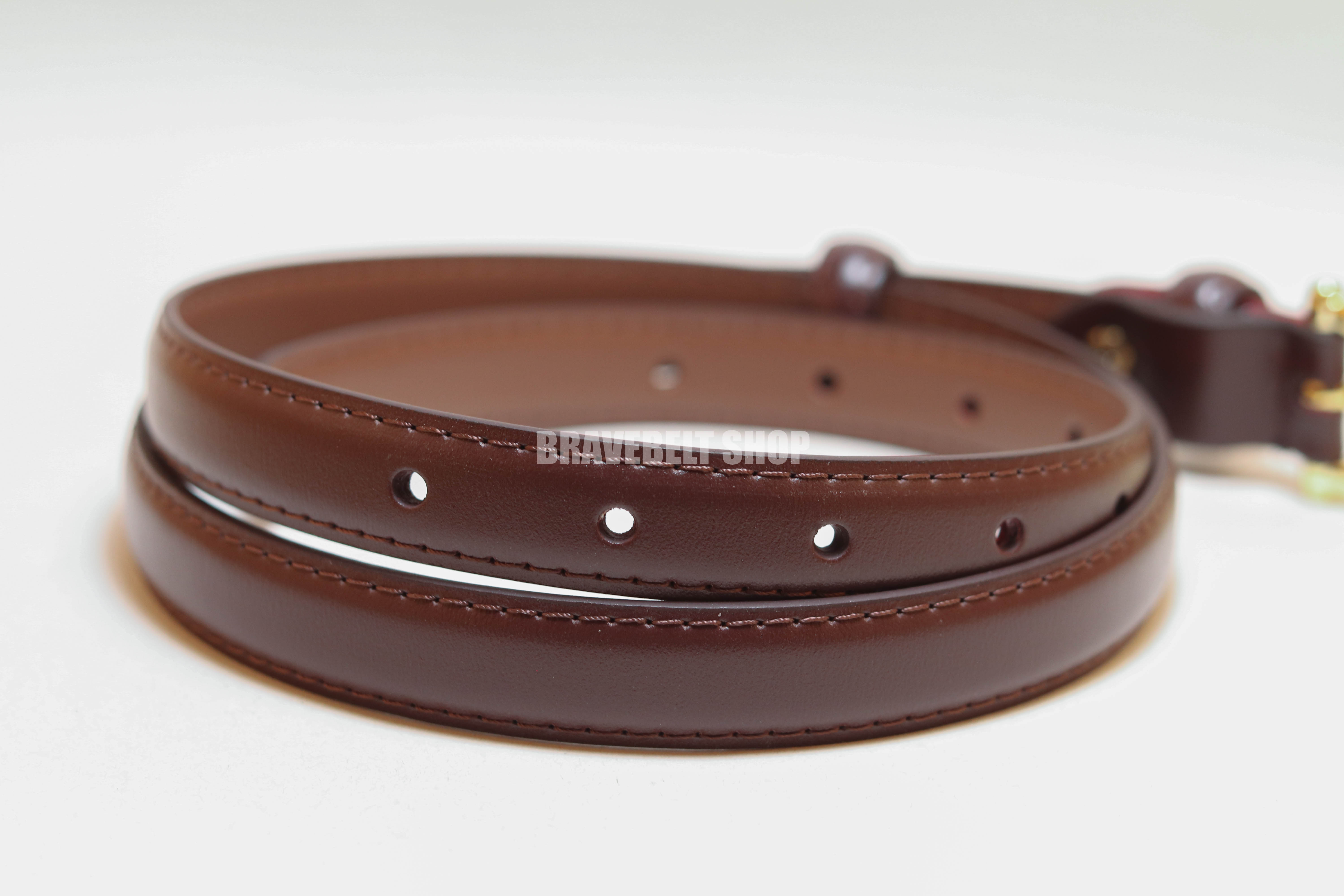 เข็มขัดหนังแท้ผู้หญิงสีน้ำตาลสวยมาก หัวสีทองสวย