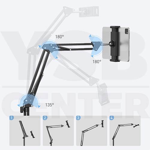 ขาตั้ง มือถือ แท๊บเล็ต ที่ยึด ฐานตั้งพื้นรูปทรง สี่เหลี่ยม ตัวยึดไม่หล่นง่าย ปรับระยะตามต้องการ (130cm)