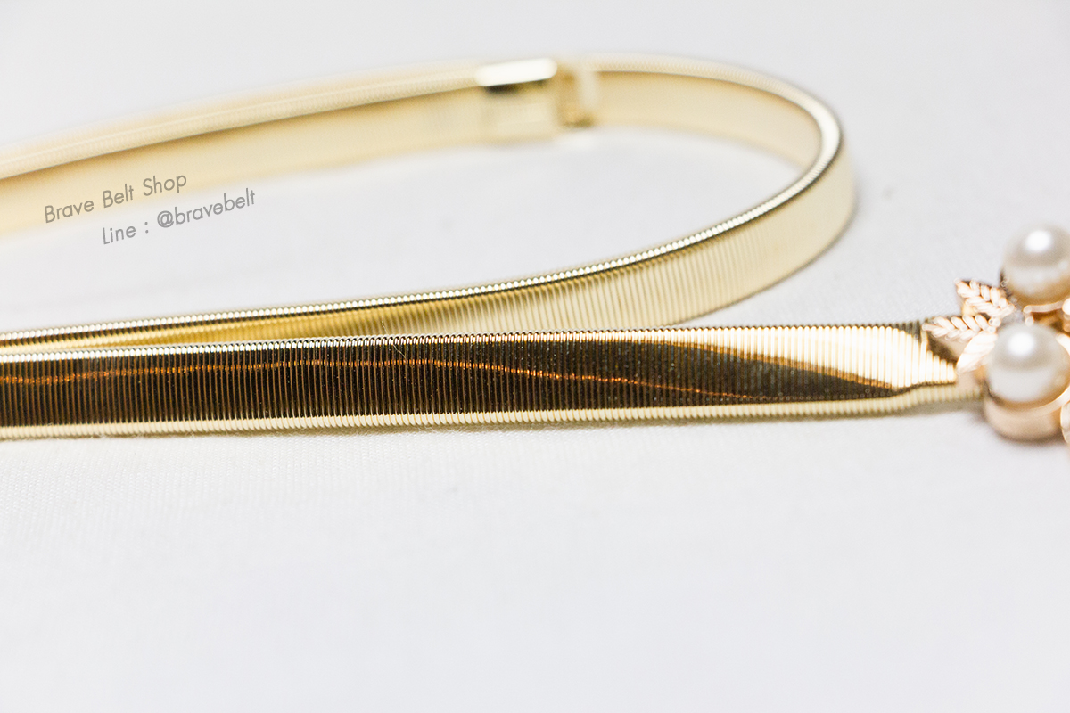 เข็มขัดสปริงดอกไม้สามแฉกสวยๆ มีไข่มุกประดับ