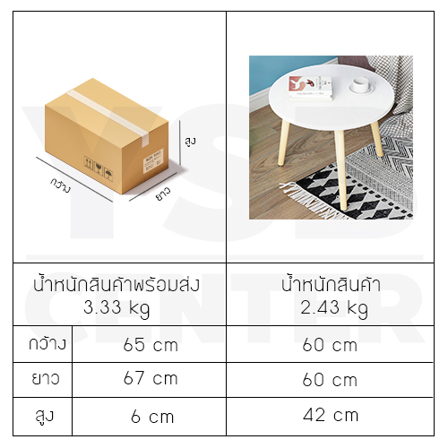 โต๊ะ โต๊ะกลม โต๊ะกลาง โต๊ะห้องนั่งเล่น โต๊ะอเนกประสงค์ เฟอร์นิเจอร์แต่งบ้าน ขนาด 60 x42cm.