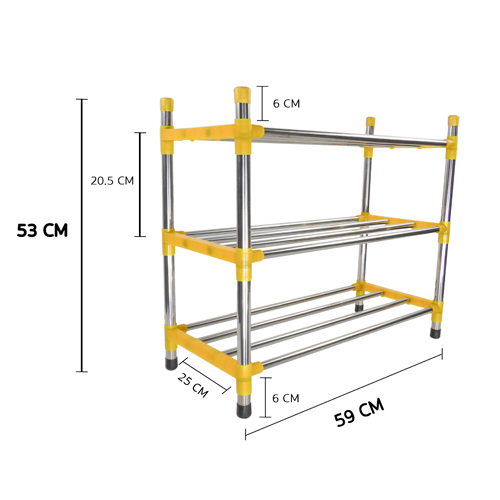 ชั้นวางรองเท้าสแตนเลส 3 ชั้น แบบท่อใหญ่พิเศษ รุ่น CB0044-SR-Y360