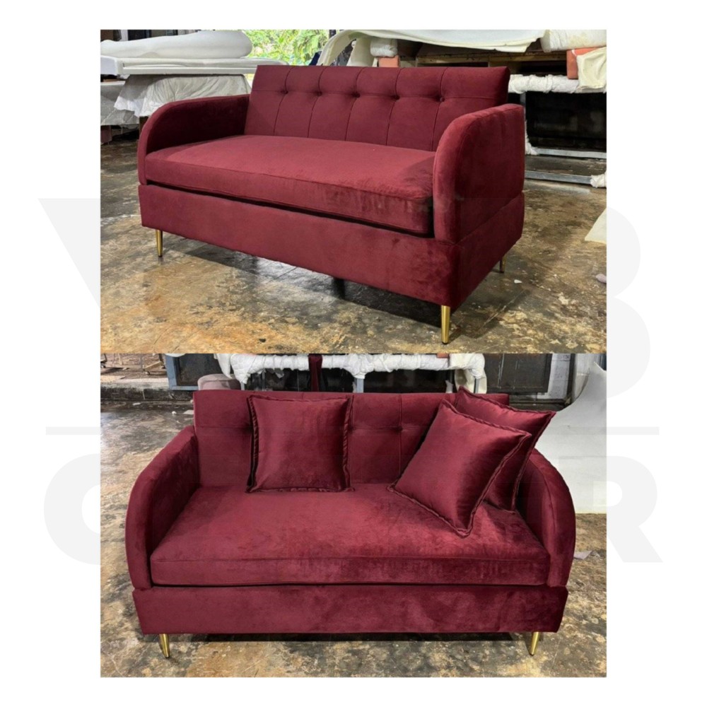 โซฟา เก้าอี้โซฟา เบาะกำมะหยี่ ขาสีทอง ขนาด 150 cm แถมฟรีหมอน YL0474 - YL0479