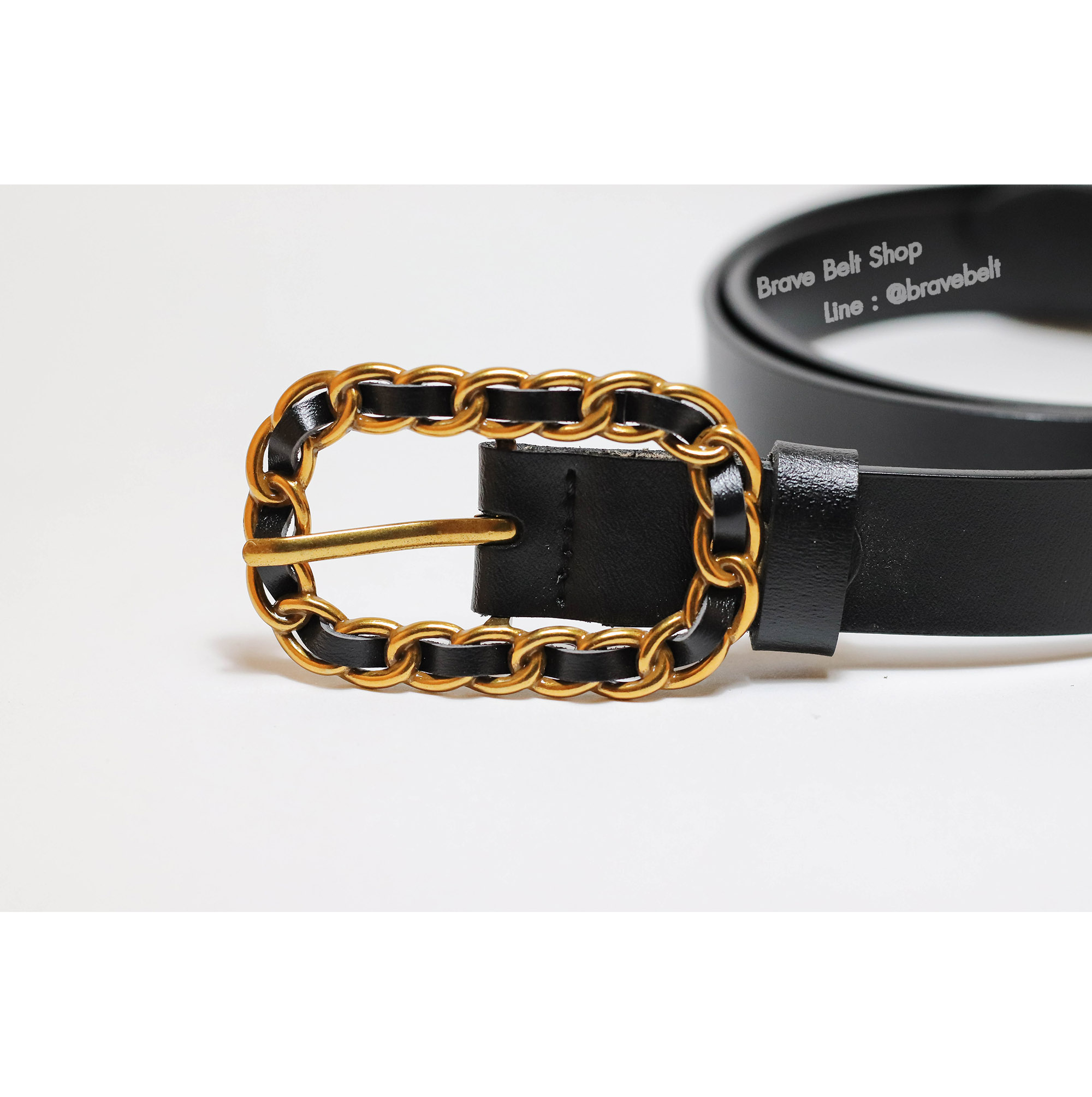 เข็มขัดแฟชั่นเกาหลีสีดำหัวโตสีทองน่าใส่มาก