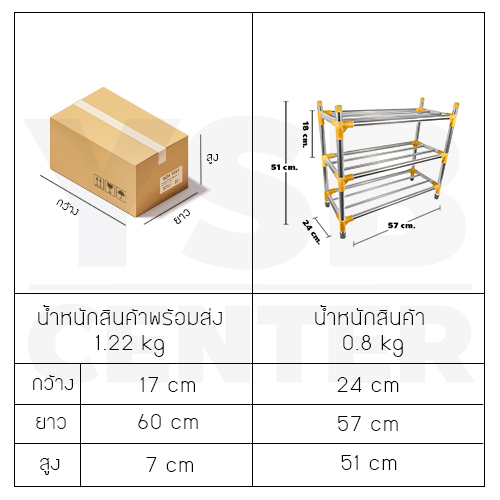 ชั้นวางรองเท้าสแตนเลส 3 ชั้น แบบท่อใหญ่พิเศษ รุ่น CB0044-SR-Y360