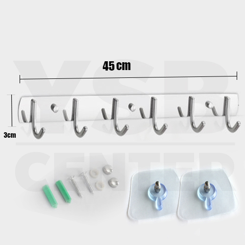 ราวตะขอแขวน ตะขออเนกประสงค์ สแตนเลส 304 พร้อมแผ่นน็อต แบบไม่ต้องเจาะผนัง 2in1