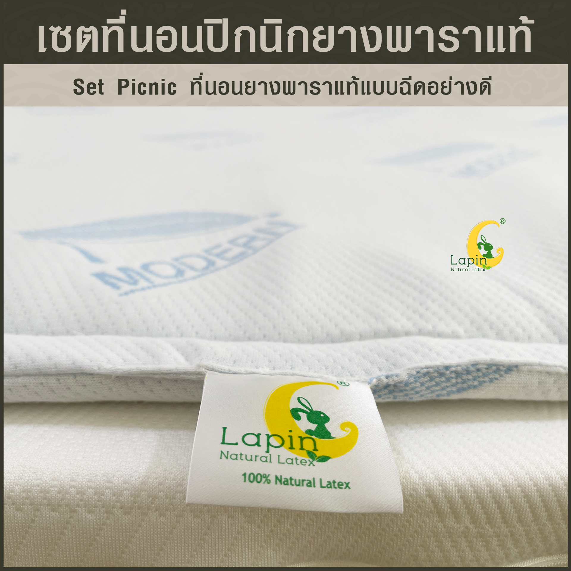 ชุดที่นอนปิกนิกอย่างดี (set picnic) ฟรีหมอนยางพาราแท้ขนาดมินิ 1 ใบ (สีฟ้า)