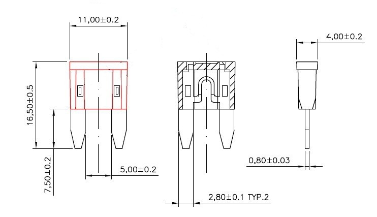 ฟิวส์มินิ 2 แอมป์ 10 ตัว Small Size Type (Fuse Mini )