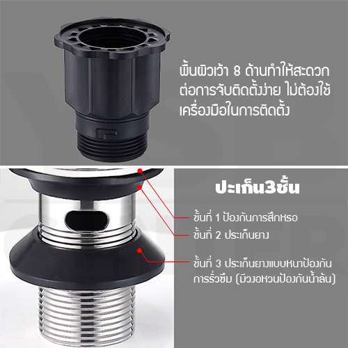 SET สะดืออ่างสแตนเลสแท้ มีที่กรอง พร้อม สายน้ำทิ้ง ท่อยืด หด งอได้ สามารถใช้ได้ทั้งอ่างล้างหน้า อ่างล้างจาน รุ่น C1M109 - C1M110