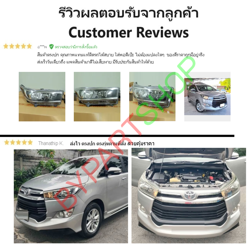 ไฟหน้า TOYOTA INNOVA(อินโนว่า) โคมฮาโลเจน รุ่บปรับมือ ปี2016-2019 (งานแท้ TYC) -ราคาต่อดวง-