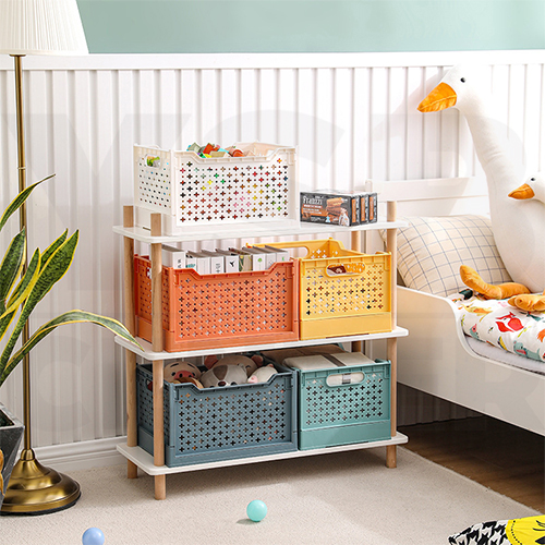 ตะกร้า ตะกร้าเก็บของ ชั้นวางพับเก็บได้ ตะกร้าพลาสติก พับได้ สไตล์มินิมอล ทรงสูง