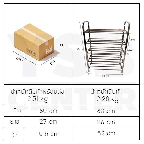CASSA ชั้นวางรองเท้าแสตนเลส ชั้นวาง อเนกประสงค์ 5 ชั้น ความยาว 83 cm. รุ่น CB0054-SR-SS201-583