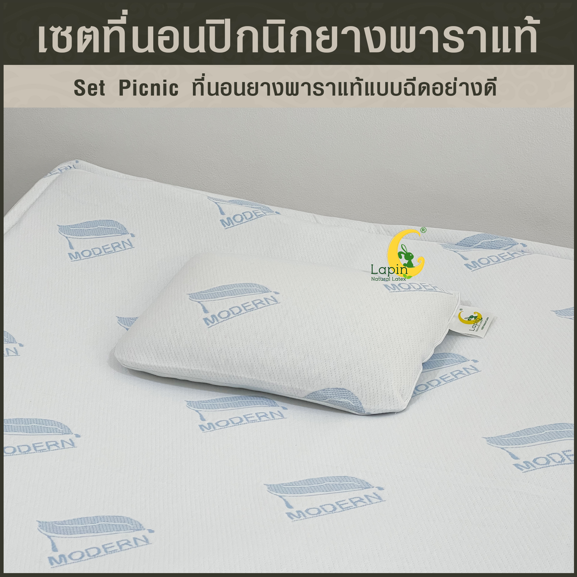 ชุดที่นอนปิกนิกอย่างดี (set picnic) ฟรีหมอนยางพาราแท้ขนาดมินิ 1 ใบ (สีฟ้า)