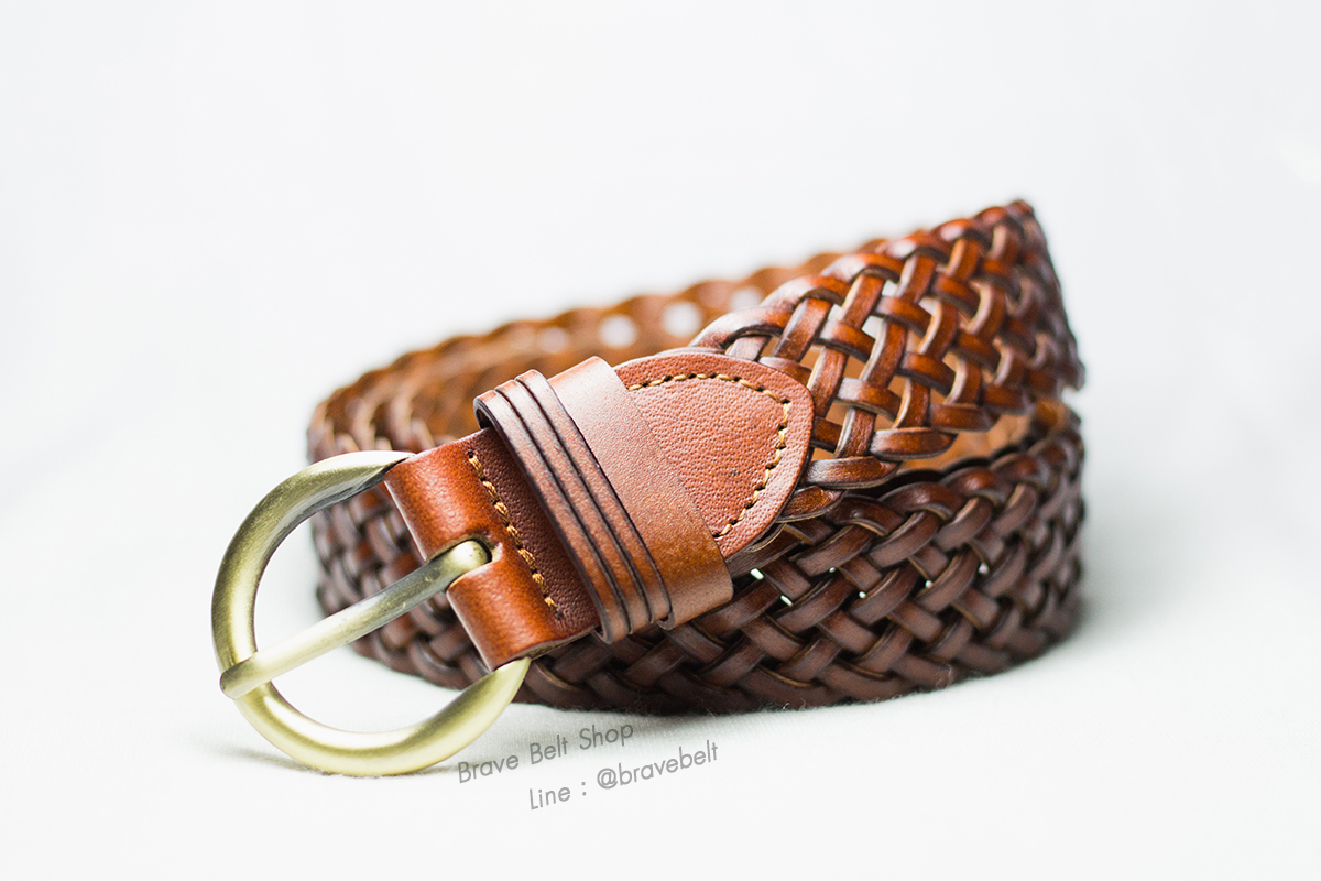 เข็มขัดสายถัก หนังคนอ้วนสีน้ำตาล