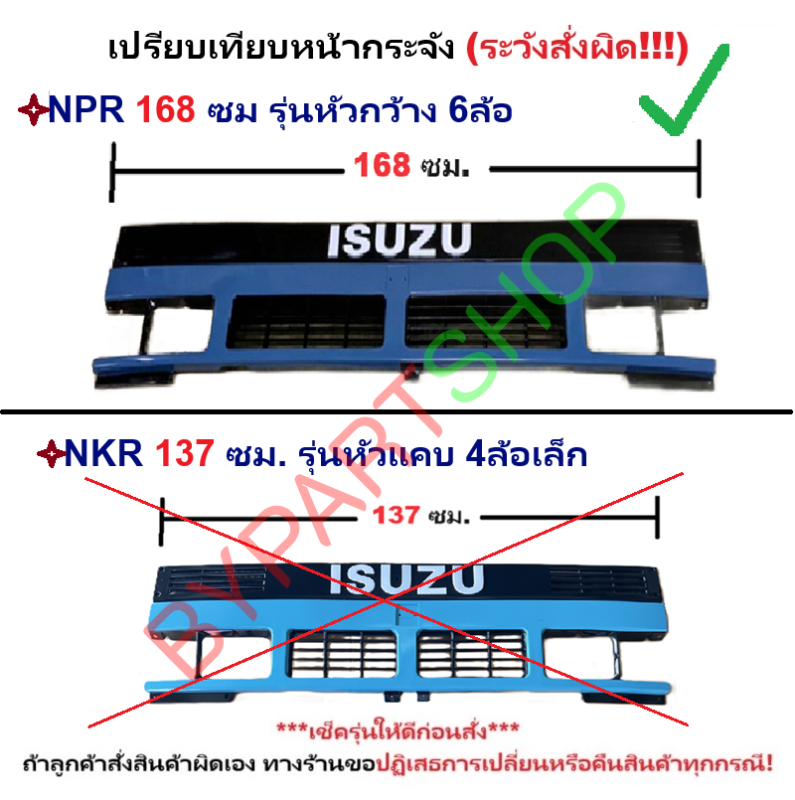 หน้ากระจัง ISUZU NKR/NPR115 หัวกว้าง (กว้าง 168เซน) พร้อมขอบแก้ม ครบเซท(ตามรูป) ไม่มีโลโก้ ปี1985-1992 (รหัส : NPR ฟ้า)