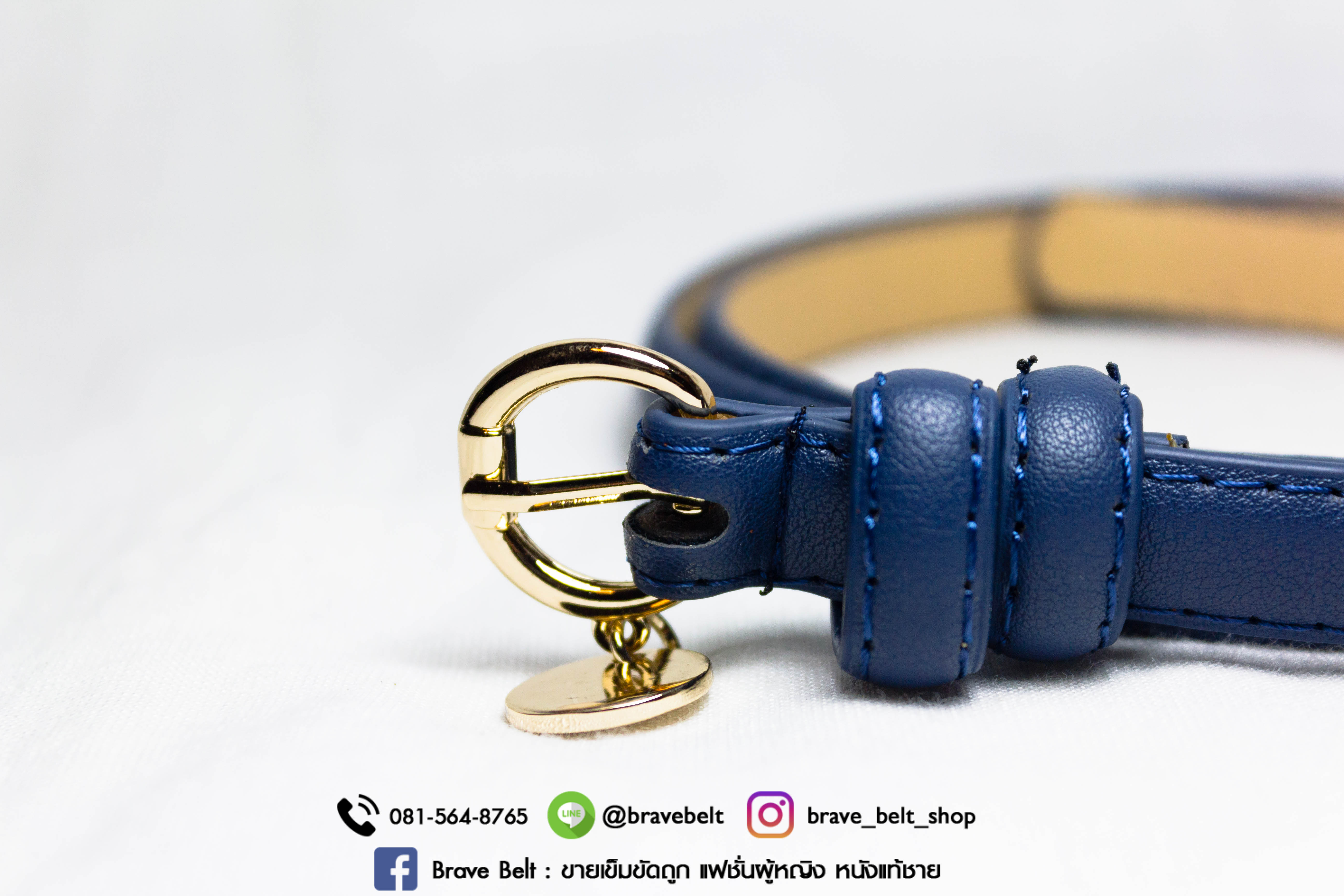 เข็มขัดแฟชั่นผู้หญิง สายกว้าง 1 ซม หัวสีทองปลายห้อย