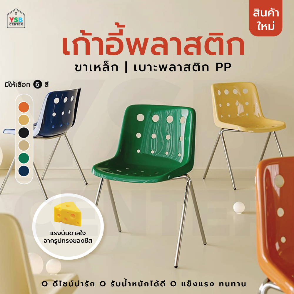 เก้าอี้ ขาเหล็กเคลือบเงา เบาะ PP เก้าอี้โมเดิร์น เก้าอี้ทำงาน เก้าอี้สไตล์นอร์ดิก แข็งแรง F1C067 - F1C072