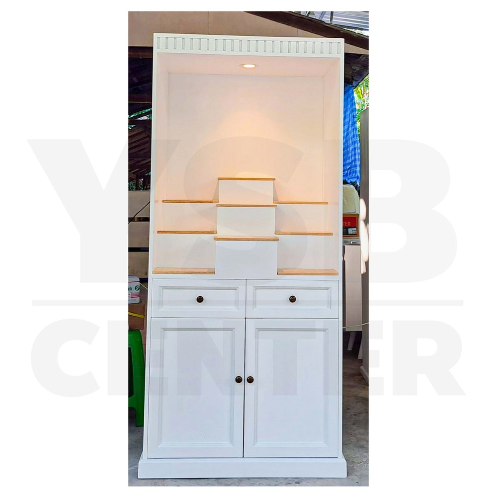 ตู้โชว์ หิ้งพระ เก็บของเปิด-ปิด พร้อมลิ้นชักสไตล์มินิมอล 2 ประตู 2 ลิ้นชัก (ไม่ต้องประกอบ) PT036 - PT038