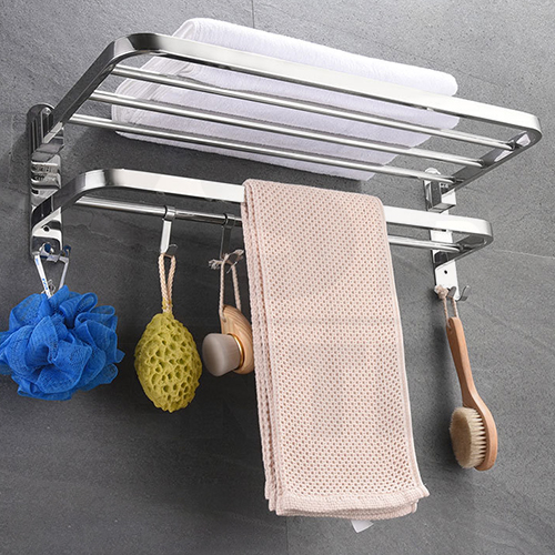 ราวแขวนผ้า 2 ชั้นพับได้ ไม่เป็นสนิม สแตนเลสแท้ 304 ติดผนัง รุ่น C1L042 - C1L043