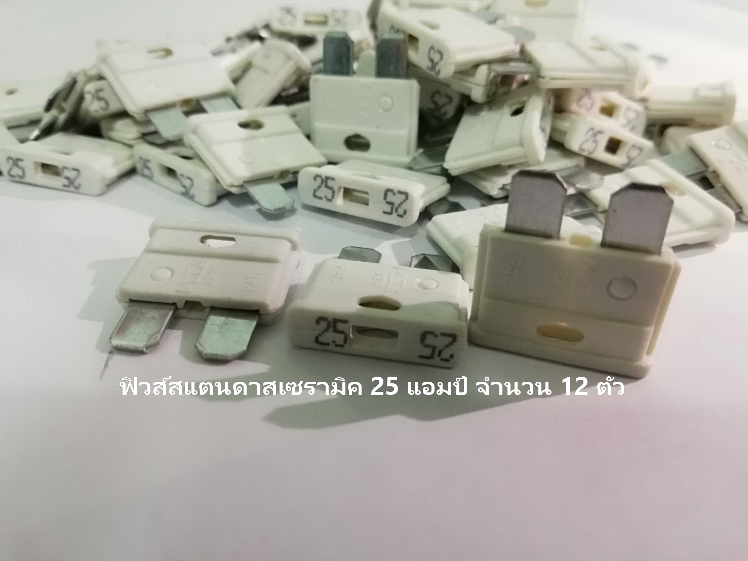 ฟิวส์เซรามิค รุ่น สแตนดาส 25 แอมป์ สีขาว จำนวน 12 ตัว ( Ceramic Fuse )