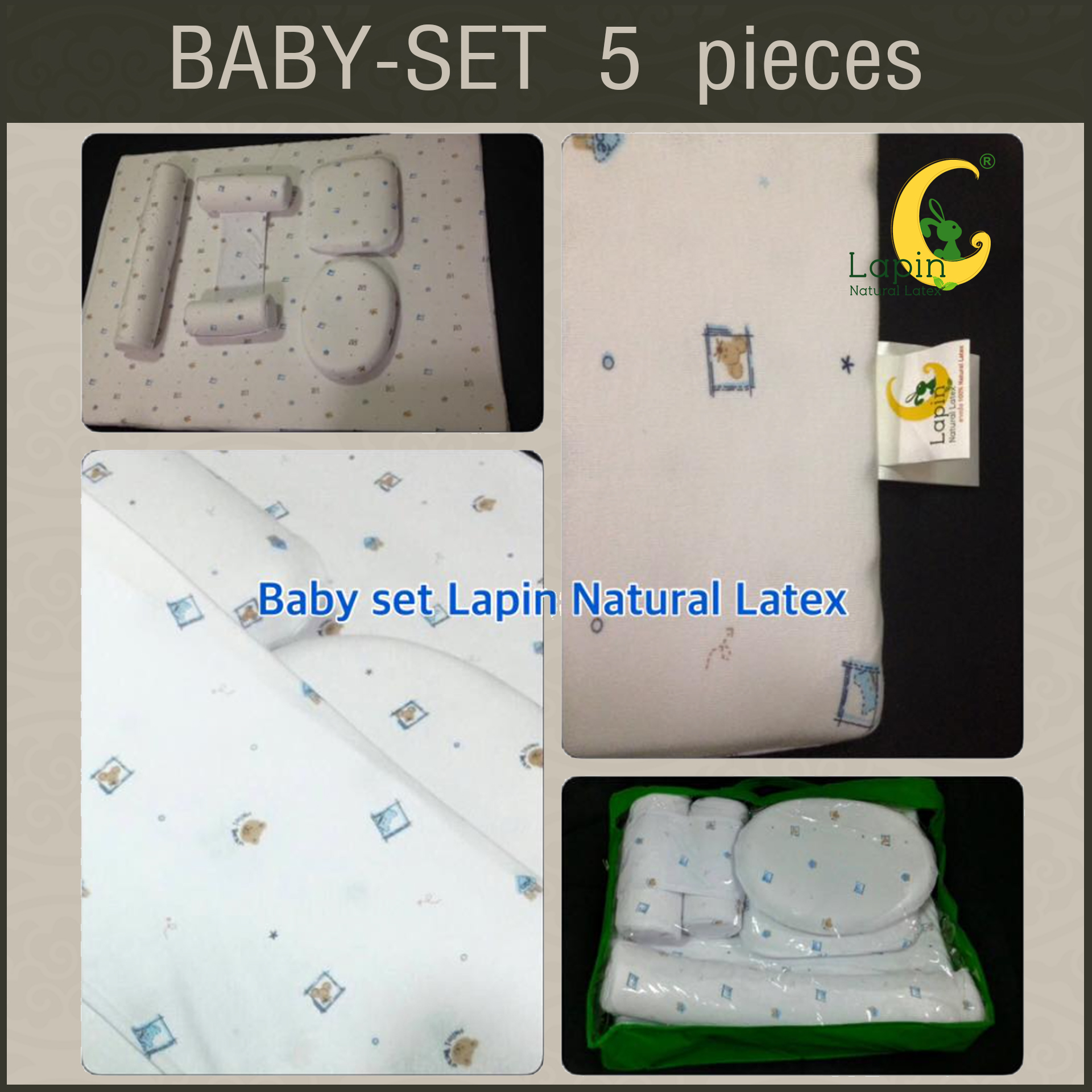 ที่นอนเด็กอ่อนยางพาราแท้ set 5 ชิ้น (ขอบตั้งไม่ได้)(SE1) ลายหมี