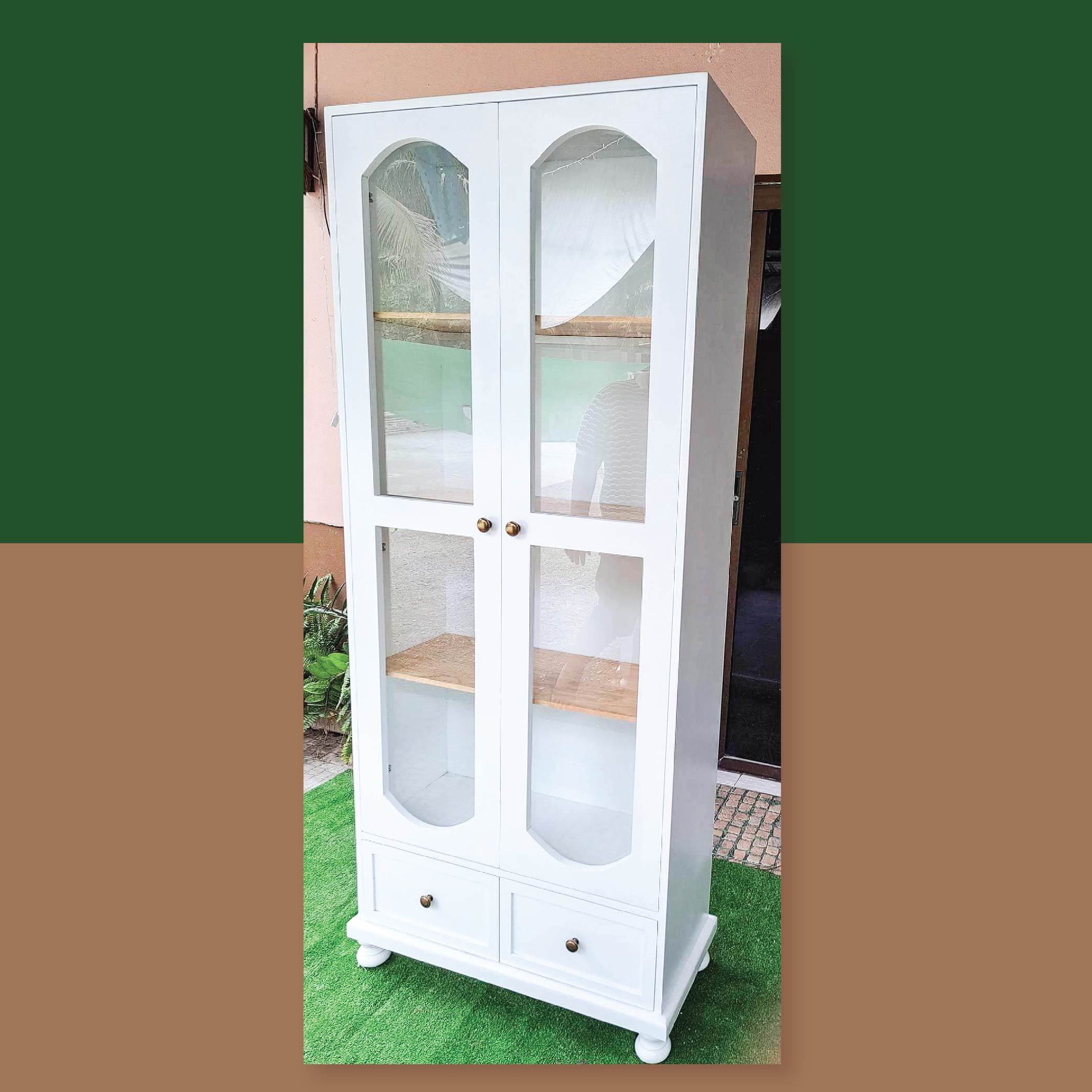 ชั้นวางของ ตู้เก็บของมีกระจกปิด พร้อมลิ้นชักสไตล์มินิมอล (ไม่ต้องประกอบ) PT007-CB32-30X75X170