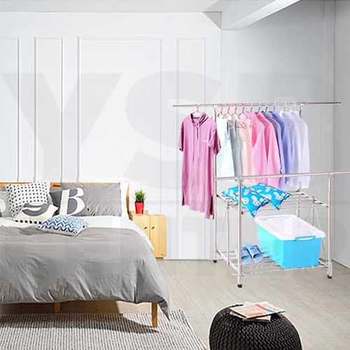 ราวตากผ้า ราวตากผ้าสแตนเลส สามารถพับและปรับระดับได้ บาร์คู่ รุ่น CB0094-CL-148-2OT