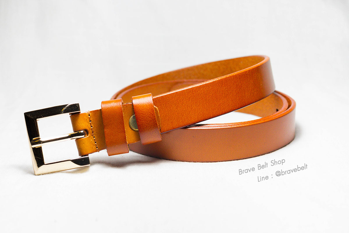 เข็มขัดน้ำตาล หนังแท้หัวเข็มขัดสีทอง