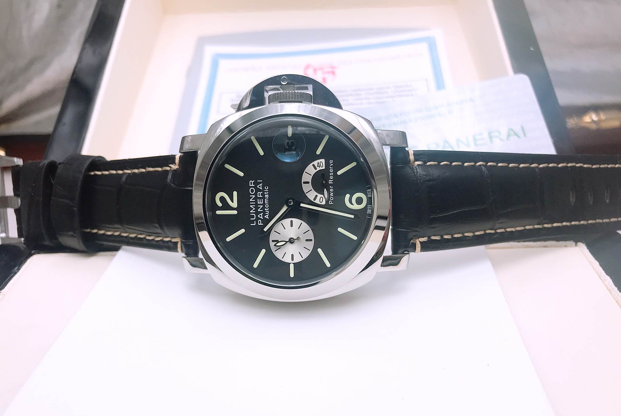 นาฬิกา Panerai รุ่น Power Reserve สีเงิน สายหนัง Mirro Swiss