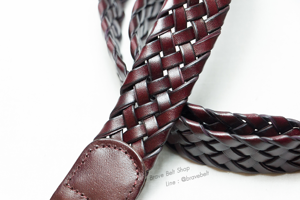 เข็มขัดหนังสานแบบหนา สายกว้าง 3 ซม สีเลือดหมู