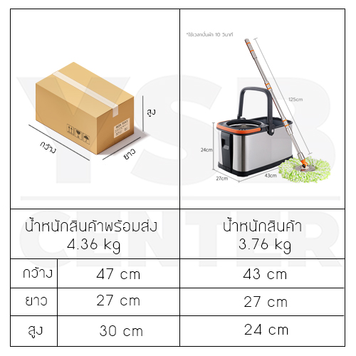 CASSA MAGIC MOP ชุดถังปั่นม็อบ ไม้ถูพื้น สแตนเลส304 พร้อมผ้าม็อบ2ชิ้น (แถมฟรี2ชิ้น) รุ่น C33-CASSA-SM